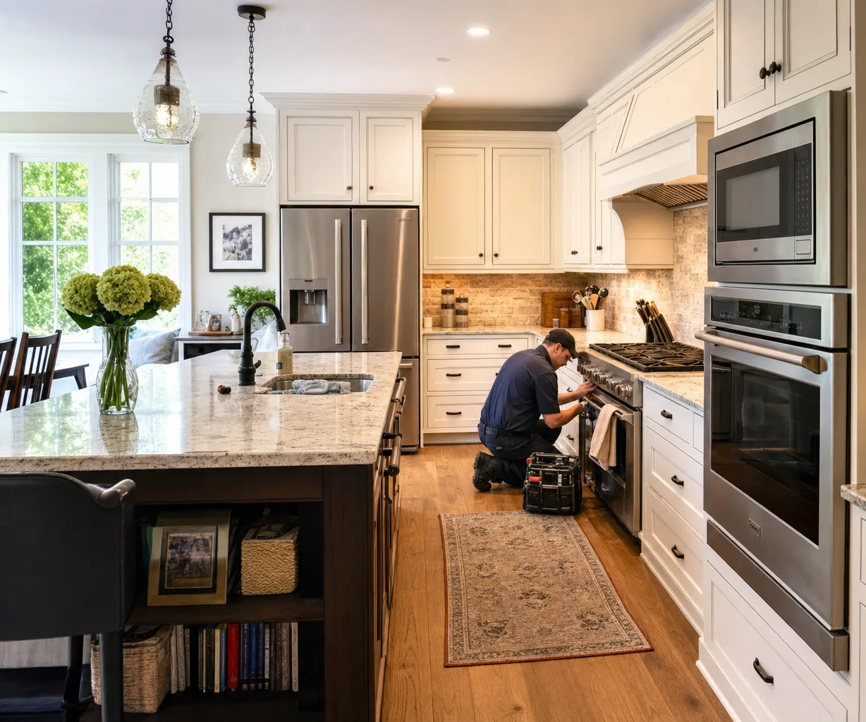 A luxury kitchen with built-in stainless appliances on a same-day visit