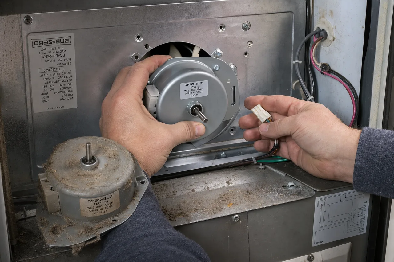Close-up of an OEM appliance part replacement mid-repair